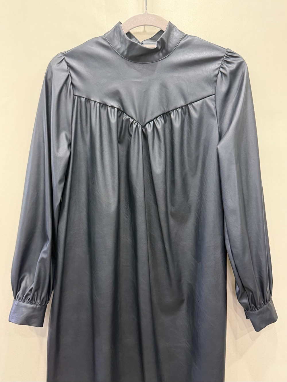 Who What Wear Black Faux Leather Mock-Neck Long-Sleeve Dress - Picture 3 of 16